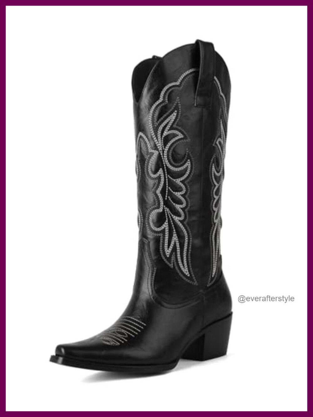 Mid Calf Western Cowgirl Boots Women Snip Toe Block Heel Side Zipper